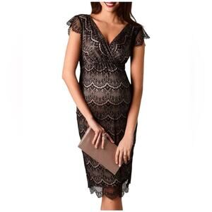 Tiffany Rose Maternity Imogen Surplice Cap Sleeve Black Lace Dress NWTs size 0